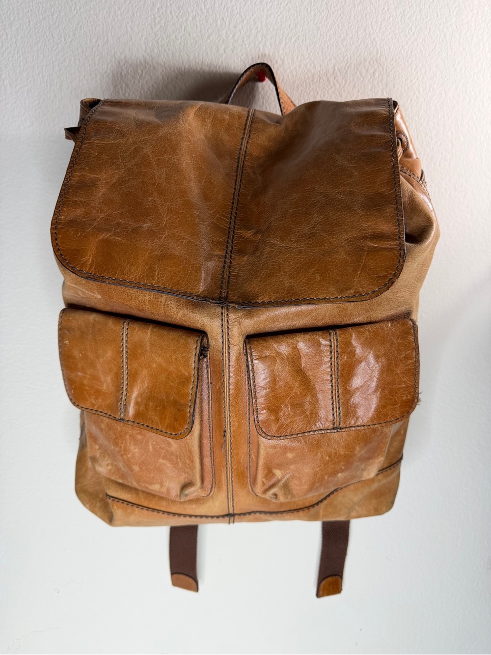 Vintage, Fossil Brand Backpack Genuine Leather Brown 13" x 17" Multi Pocket